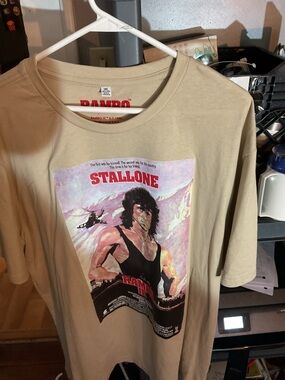 Stallone Rambo III Graphic Tee - Beige Crewneck Short Sleeve 3XL